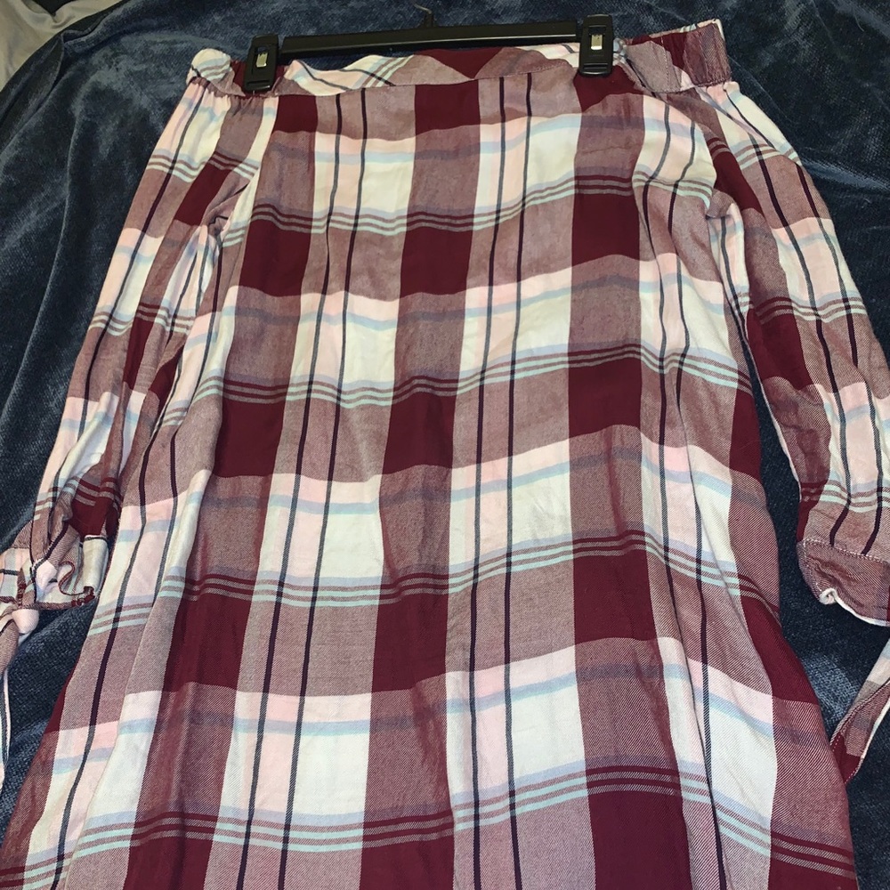 SO plaid long sleeve, off the shoulder dress